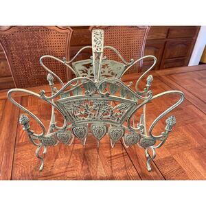Vintage French Country Green Verdigris Iron Rack Magazine/Firewood Holder